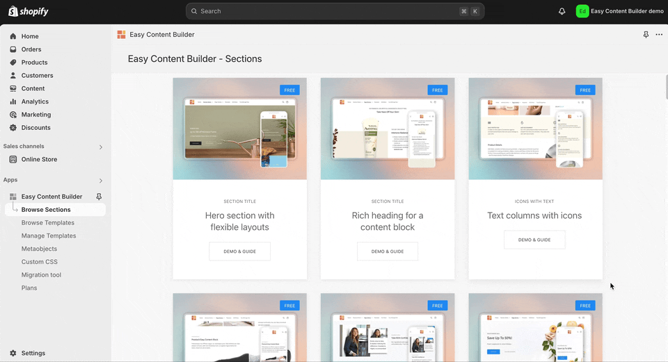 Easy Content Builder sections for Shopify