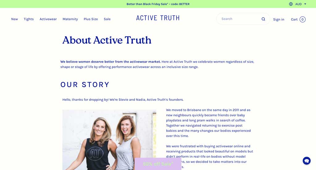 Shopify About Us examples - Active Truth
