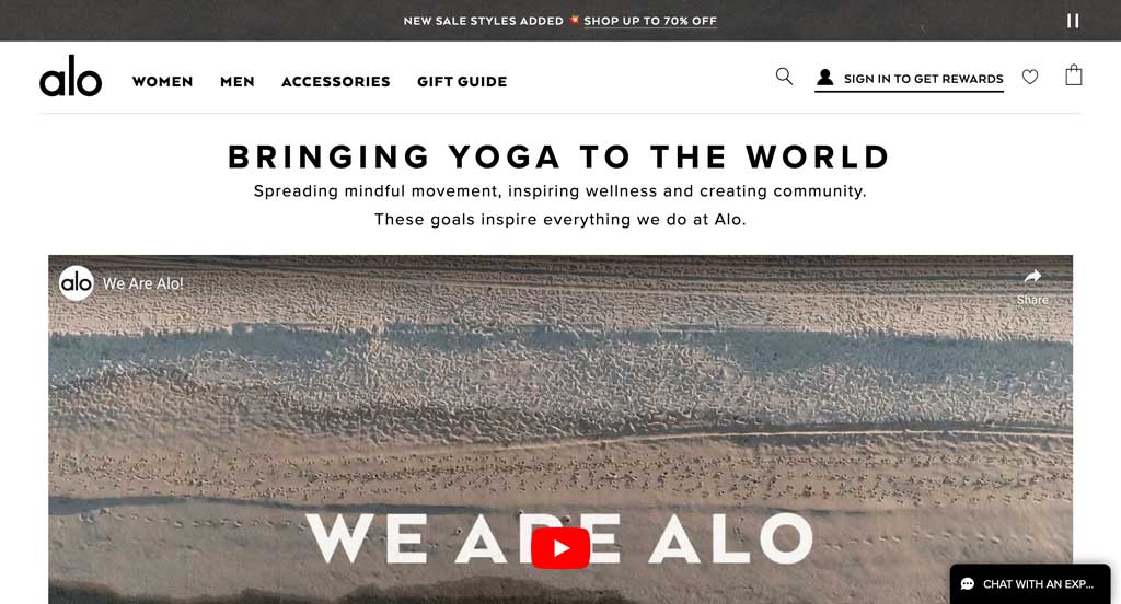 Shopify About Us examples - Alo Yoga