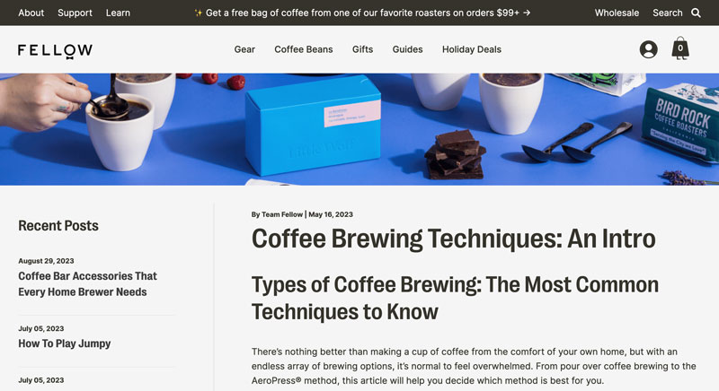 Shopify blog examples - Fellow products