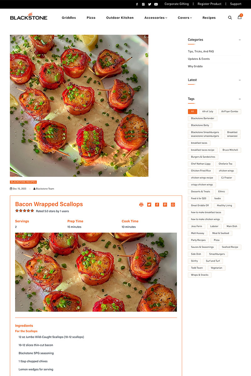 Shopify Recipe page examples - Blackstone Products