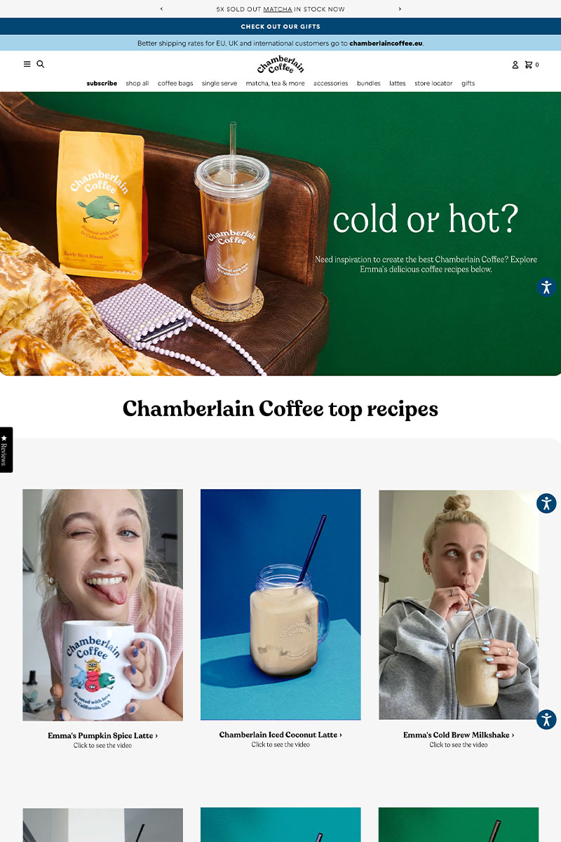Shopify Recipe page examples - chamberlain coffee