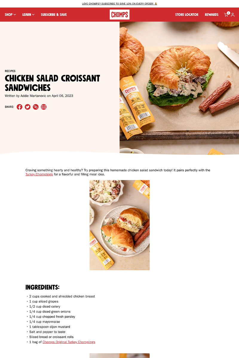 Shopify Recipe page examples - chomps