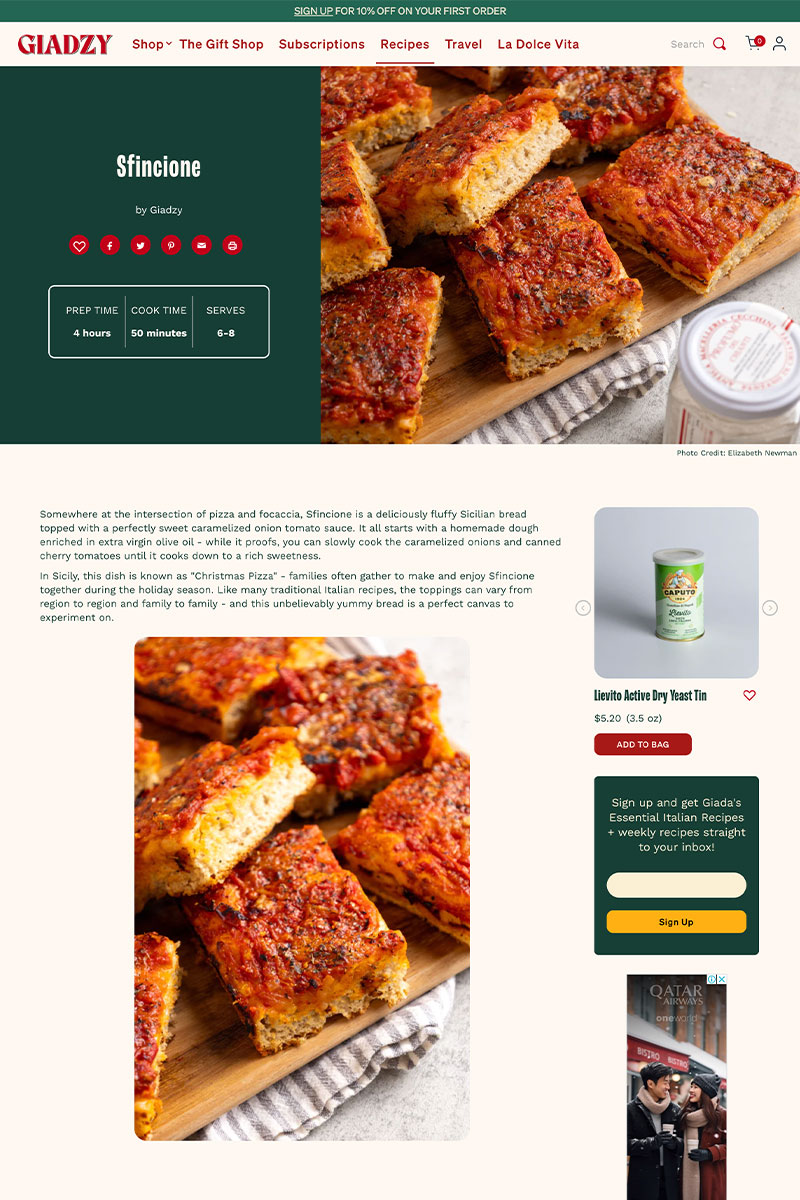 Shopify Recipe page examples - Giadzy
