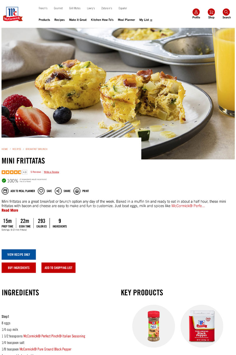 Shopify Recipe page examples - Mccormick