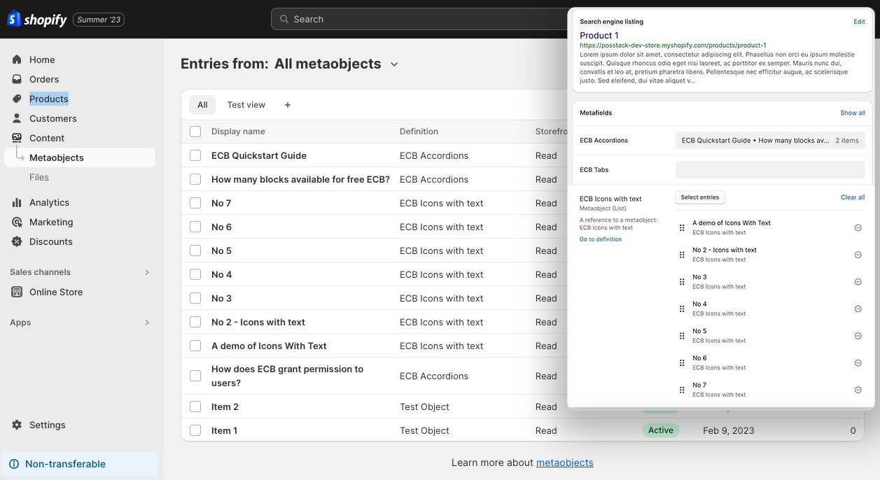 Shopify metaobjects