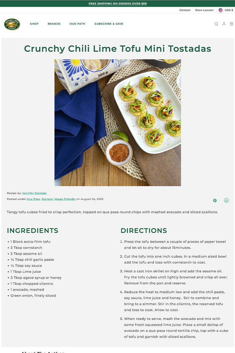 Shopify Recipe page examples - nature's path
