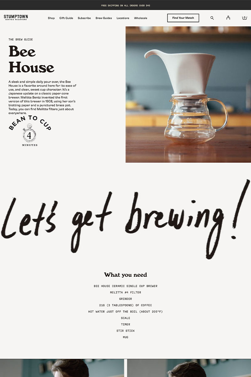Shopify Recipe page examples - stumptown coffee