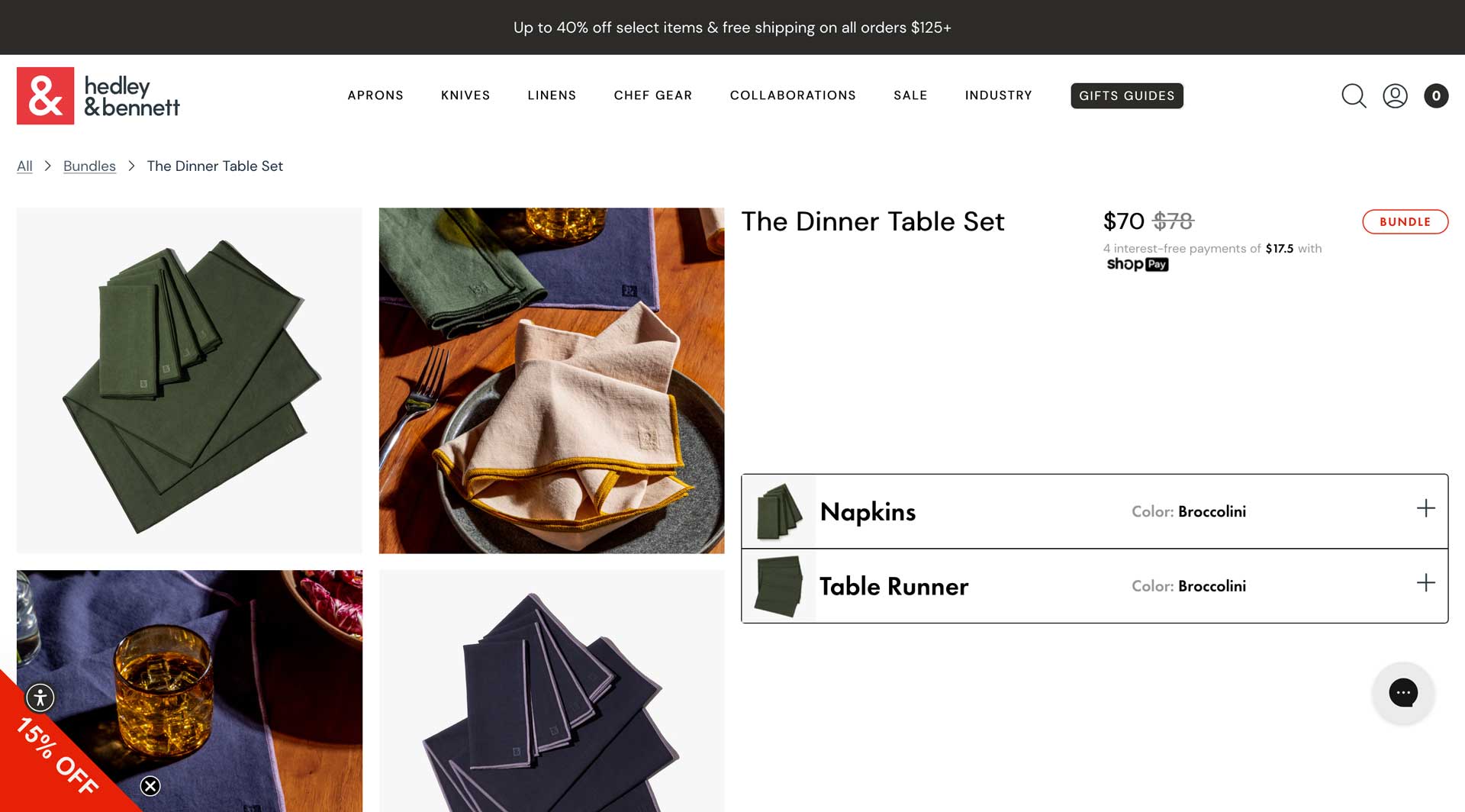 Shopify examples - Hedley & Bennett bundles