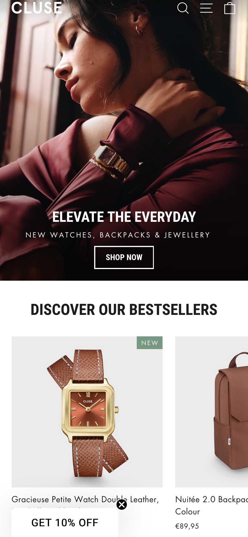 Shopify examples - Cluse hero