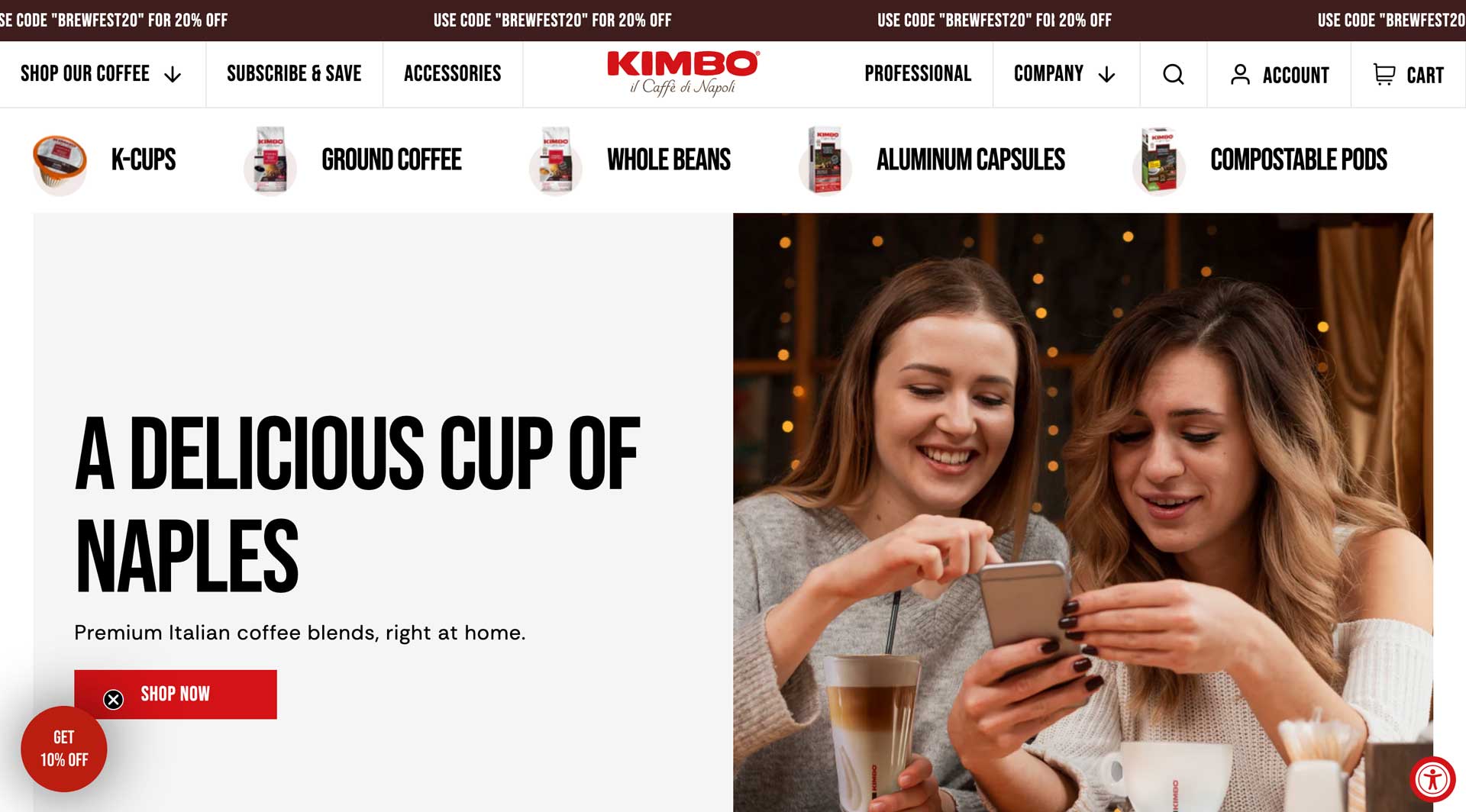 Shopify examples - Kimbo Coffee hero