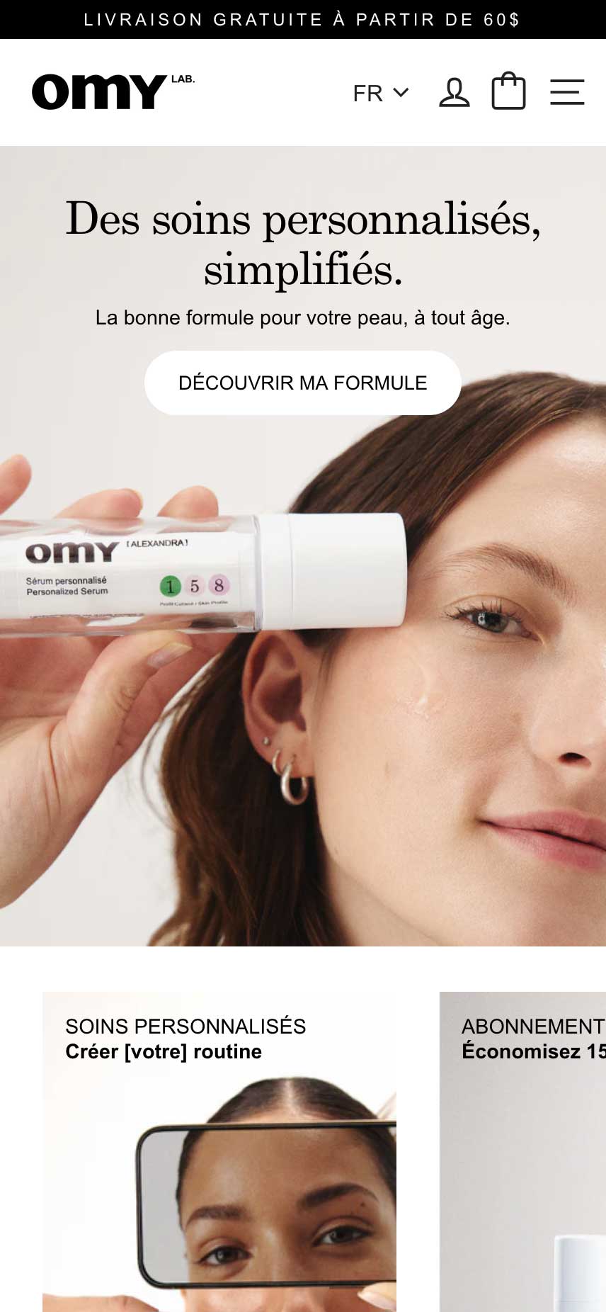 Shopify examples - Omy Cosmetics hero