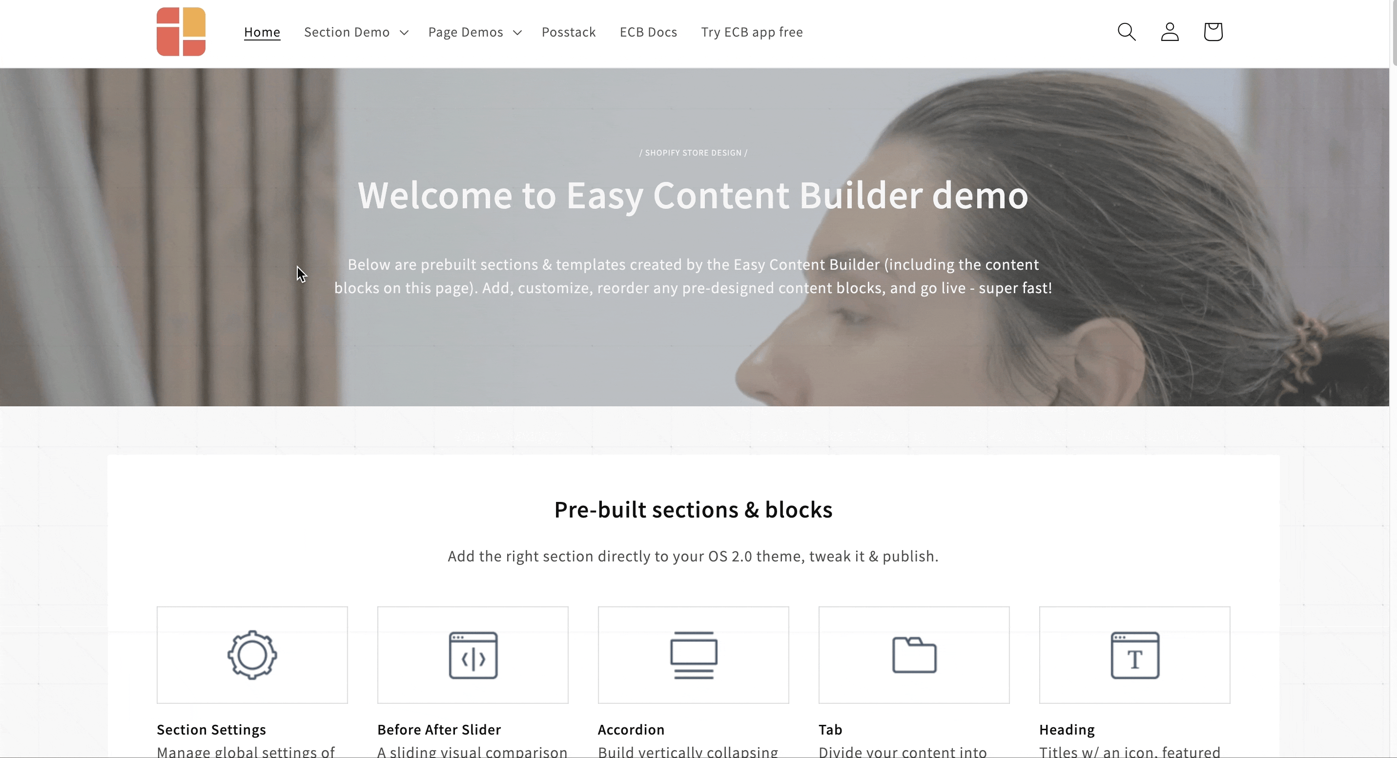 Mega Menu from the Dawn theme on Easy Content Builder's demo