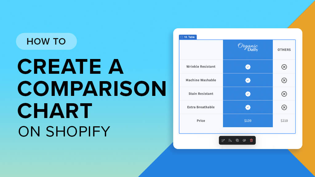 Product comparison chart on Shopify