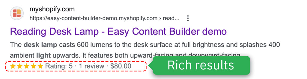 Easy Content Builder - Example of a product rich snippet